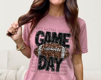 FOOTBALL GAME DAY, faux embroidery sequins png digital file for sublimation, direct to film, Football Mom, Football sister, football glitter