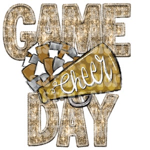 CHEER GAME DAY, gold cheer, glitter game day png, embroidery, faux sequins, faux gllitter png