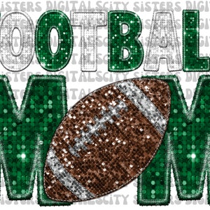 Football Mom Glitter PNG: Green and White Faux Sequins (Digital File)