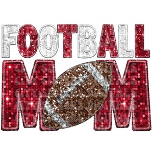 Football Mom Faux Glitter Embroidery PNG - Red and White (Digital File)