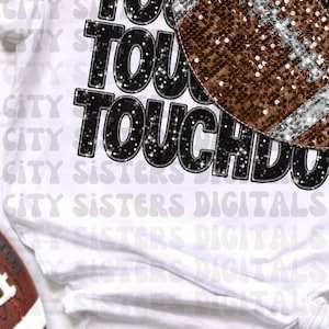 FOOTBALL TOUCHDOWN BLACK, faux embroidery sequins png digital file for sublimation, direct to film