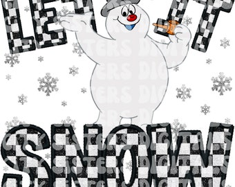 LET IT SNOW Christmas png, Faux embroidery glitter Christmas, Snowman Christmas, Checkerboard Snowman, Christmas png, retro Christmas png