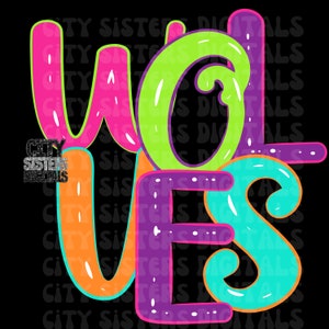 Neon Wolves PNG: Retro Mascot Sublimation (Digital Download)