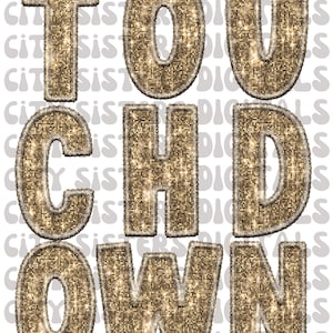 FOOTBALL TOUCHDOWN SEQUINS, old gold faux embroidery sequins png digital file for sublimation, direct to film