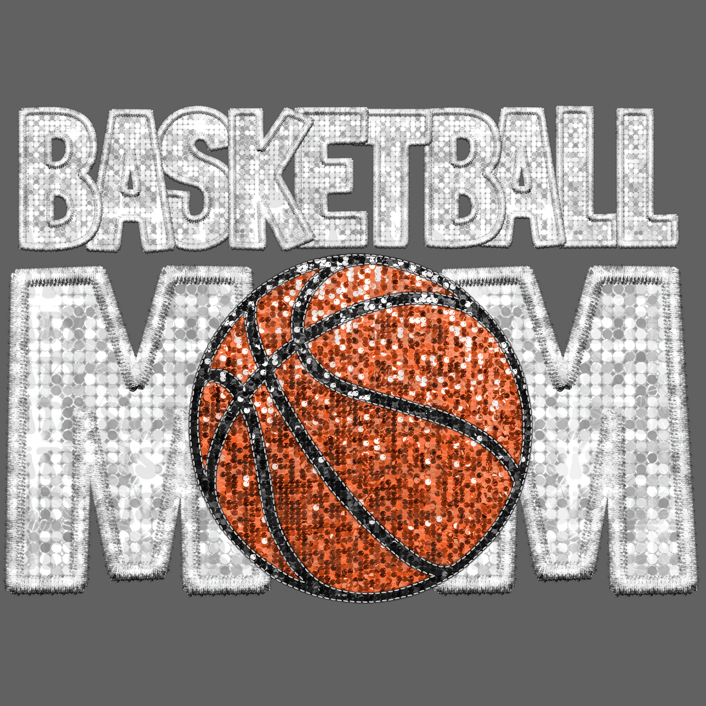 バスケットボールママのグリッターPNG：フェイク刺繍デザイン