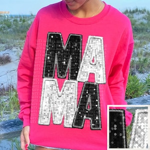 Mama Faux Embroidery & Sequins PNG - Black and White (Digital Download)