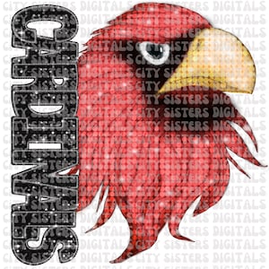 CARDINALS MASCOT Faux Glitter png, Cardinals school spirit png, faux glitter png, glitter Cardinals school spirit, Faux glitter Cardinals