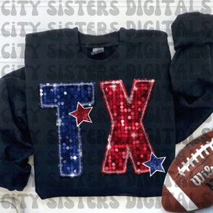 TEXAS GLITTER SEQUINS red and blue faux glitter sequins embroidery shimmer png digital file for sublimation, dtf