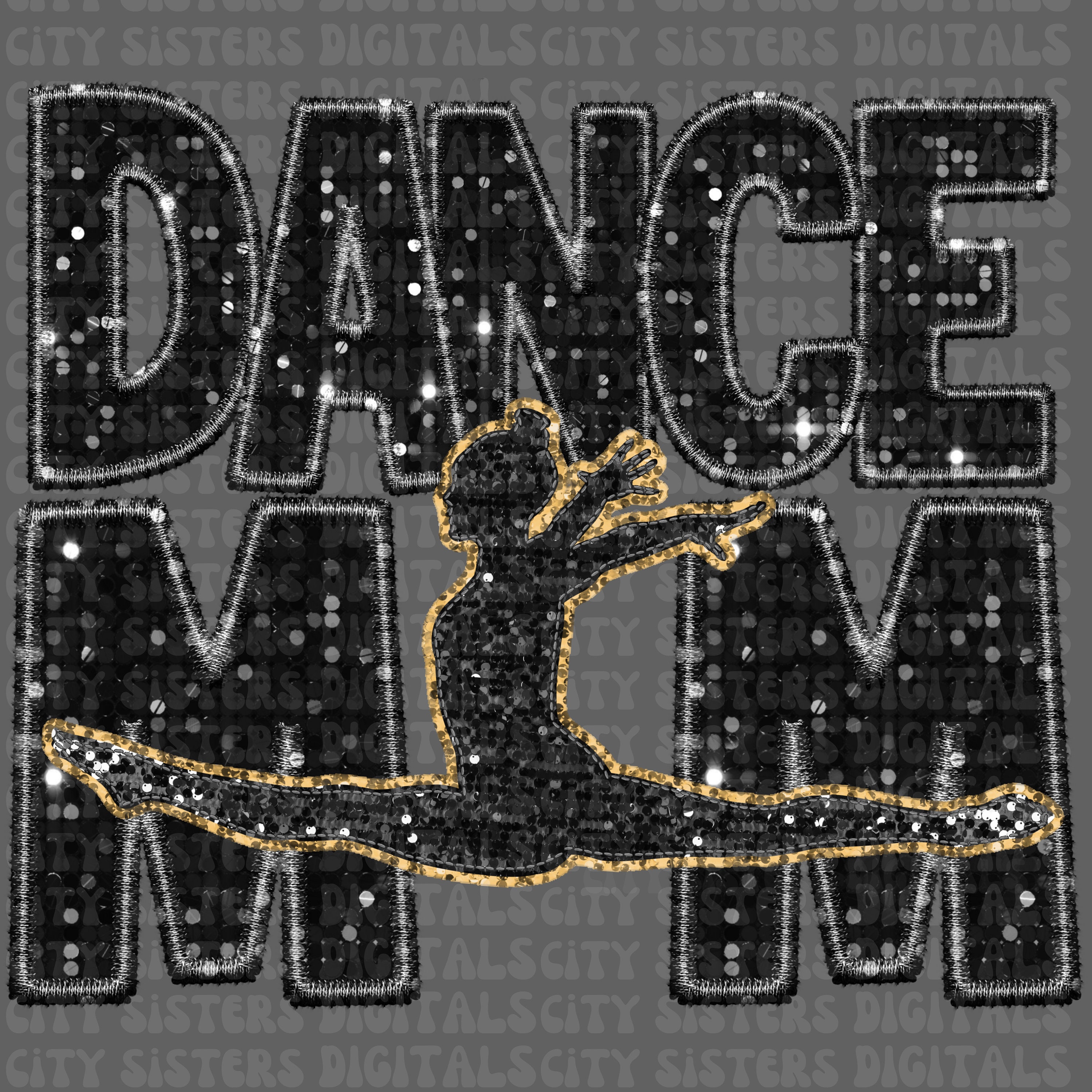 Dance Mom Faux Glitter Embroidery PNG (Digital Download)