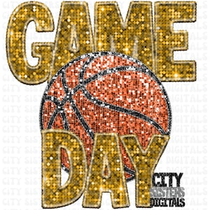 Basketball Game Day PNG: Faux Glitter, Embroidery Design (Digital Download)