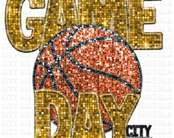 Basketball Game Day PNG: Faux Glitter, Embroidery Design (Digital Download)