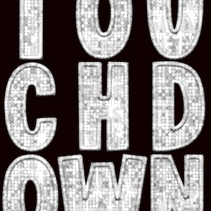 FOOTBALL TOUCHDOWN SEQUINS, white faux embroidery sequins png digital file for sublimation, direct to film