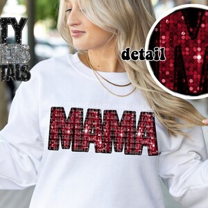 Crimson Mama PNG: Faux Glitter Embroidery Design (Digital Download)