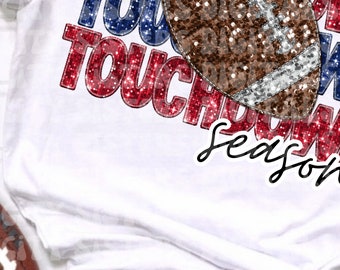 Touchdown Season Football PNG: Red and Blue Glitter (Digital File)