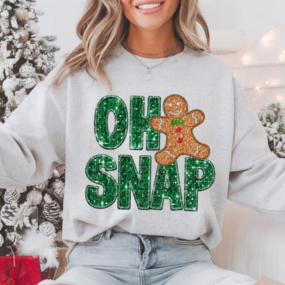OH SNAP png, green Oh Snap gingerbread png, Christmas glitter png, funny Christmas png, Gingerbread png, Christmas humor png