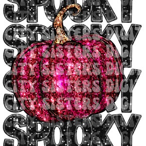GLITTER SPOOKY SEIZOEN Roze pompoen nepborduurwerk, neppailletten, nepglitter Spooky Season, nepglitter Halloween, glitterroze Halloween