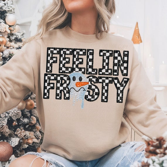 RETRO FEELIN FROSTY png, faux glitter Winter png, christmas png, Snowman png, retro Winter png, Winter digital,