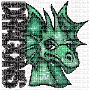 DRAGONS MASCOT Faux Glitter png, Dragons school spirit png, faux glitter, glitter Dragons school spirit, Faux glitter Dragons png, mascot