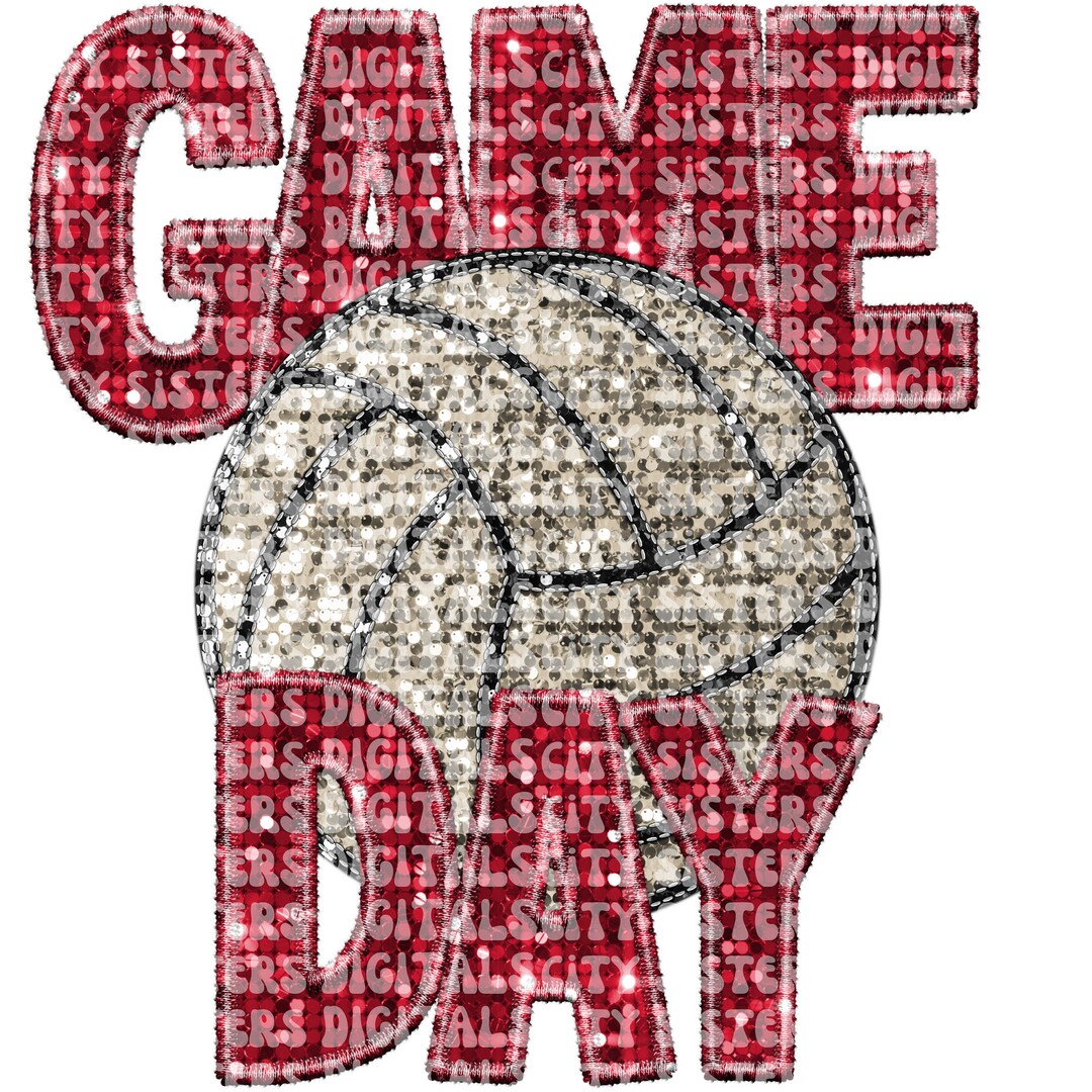VOLLEYBALL GAME DAY Faux Glitter Png, Faux Embroidery, Faux Sequins