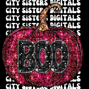 GLITTER BOO PINK Pumpkin png, faux embroidery, faux sequins, faux glitter, minimalist Halloween png, Glitter Halloween png, Cute Halloween