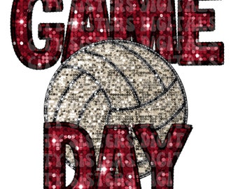VOLLEYBALL GAME DAY, faux embroidery sequins png digital file for sublimation, direct to film