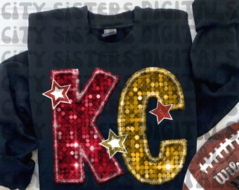KANSAS CITY SEQUINS red and gold faux glitter sequins embroidery shimmer png digital file for sublimation, dtf