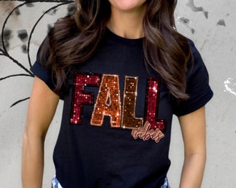 GLITTER FALL VIBES png, cute fall png faux embroidery png, faux sequins png, faux glitter png, retro fall png, Sparkle Fall Vibes png,