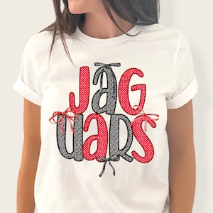 JAGUARS COQUETTE png, jaguars school spirit png, jaguars team spirit, jaguars bow png, jaguars faux embroidery png, red black jaguars