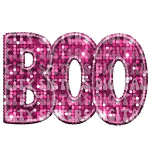 GLITTER BOO PINK, glitter Halloween png,  glitter spooky season png, faux embroidery,  faux sequins, faux glitter, Halloween sparkle png