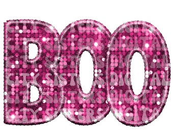 GLITTER BOO PINK, glitter Halloween-png, glitter spookachtig seizoen png, nepborduurwerk, neppailletten, nepglitter, Halloween-sprankeling png