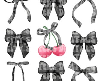 COQUETTE BOWS png, black bows png, cherry bow png, coquette digital, cherry png, Coquette png, girly png, coquette digital download