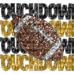 SEQUINS FOOTBALL TOUCHDOWN, Black and Gold faux embroidery sequins png digital file for sublimation, direct to film