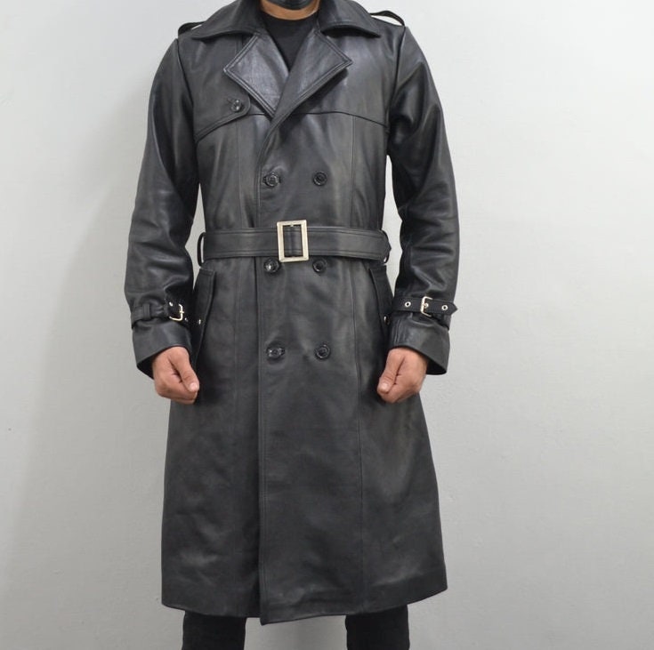 Real Cow Leather Single Breasted Trench Coat for Menhandmade - Etsy UK