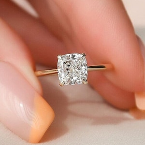 2.00 CT Cushion Cut Lab Diamond Engagement Ring, Lab Grown Engagement Ring, 14k/18k Solid Gold Wedding Ring, H/VS2 Cushion Anniversary Ring