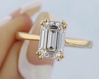 Vintage Emerald Cut Lab Grown Diamond Ring, Antique Vintage Ring, Wedding Anniversary Gift Forever One Ring, Engagement Bridal Ring