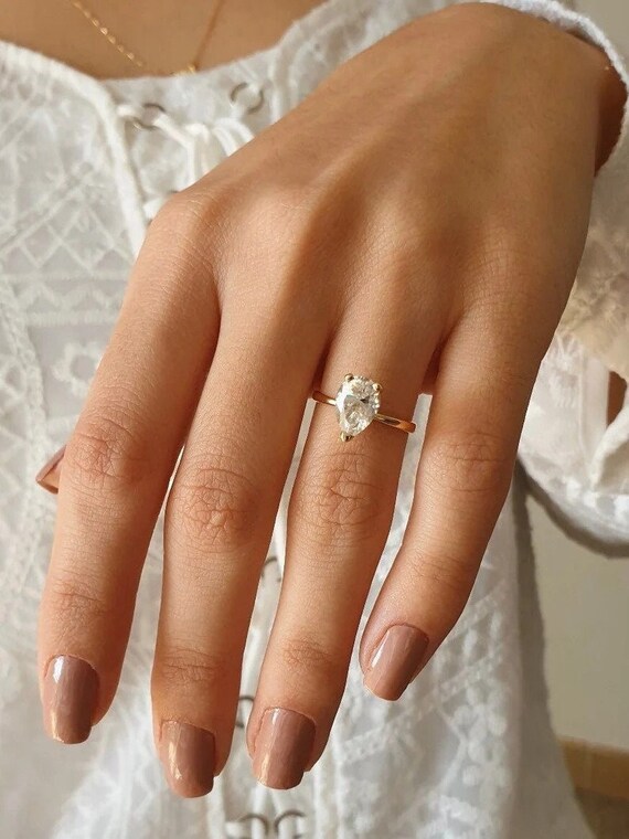 1.73 Ct Pear Cut Lab Grown Diamond Ring Engagement Solitaire Ring