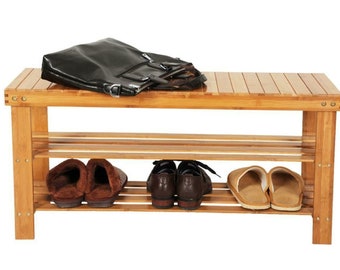 3 Tier Wooden Shoe Rack Seating Bench - Storage Organizer - Shoe Shelves