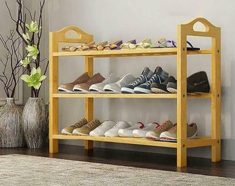 3 Tier Shoe Rack Wooden Shelves  - Shoe Storage Organizer - Book Shelves