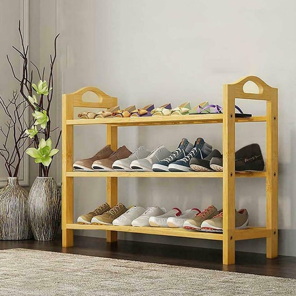 3 Tier Shoe Rack Wooden Shelves  - Shoe Storage Organizer - Book Shelves