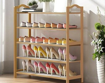 Shoe Rack - 3/4/5/6 Tier Bamboo Shoe Shelves -  Storage Organizer - Book Shelves