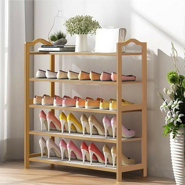 Shoe Rack - 3/4/5/6 Tier Bamboo Shoe Shelves -  Storage Organizer - Book Shelves