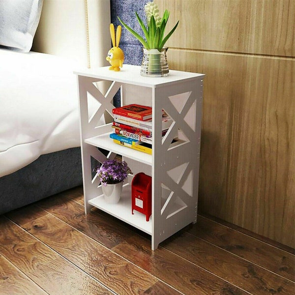 Bedside Table - Storage Organizer - Wooden Shelves - Storage Cabinet - Nightstand