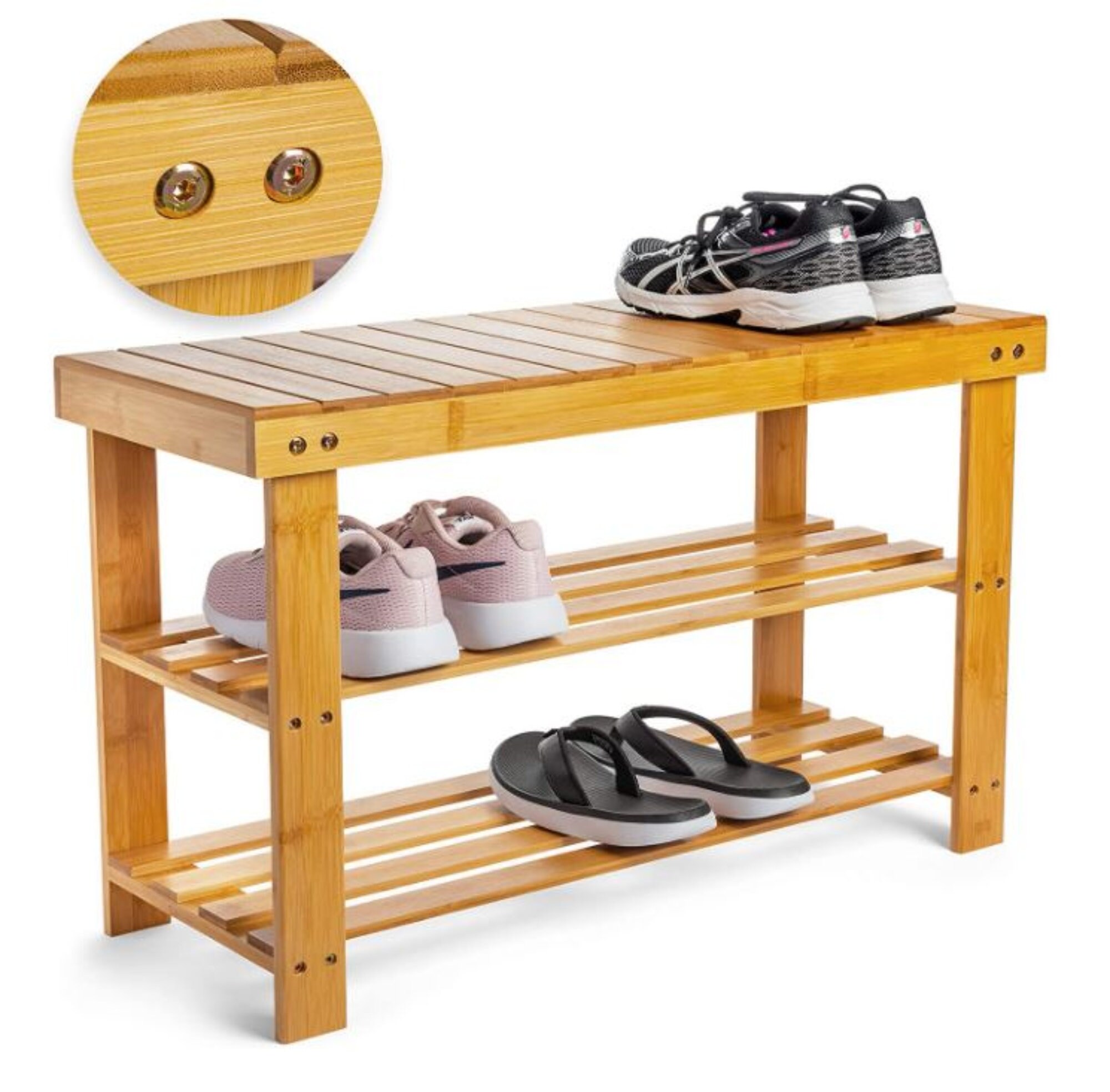 Lavish Home 3-Tier Bamboo Shoe and Boot Rack Bench