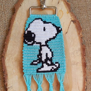 Snoopy Woven Keychain, Peanuts Fan Keychain, Boho Keychain, Macrame ...