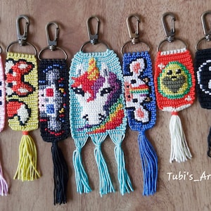 Unique and Exclusive Handmade Woven Keychain and Bag Ornament, Cow Keychain, Yin Yang, Fox, Avocado, Unicorn, A Love Beer, Macrame Keychain