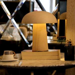 Handmade Mushroom Lamp, Desk Lamp, Wooden Mushroom Lamp Bedside Lamp, Mushroom Decor, Mushroom Desk Lamp, Night Lamp, Christmas Gifts image 1