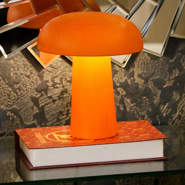 Orange Handmade Mushroom Lamp, Desk Lamp, Wooden Mushroom Lamps Bedside Lamp, Mushroom Decor,Mushroom Desk Lamp, Night Lamp, Christmas Gifts