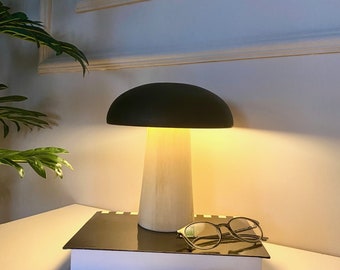 Black Handmade Mushroom Lamp, Desk Lamp, Wooden Mushroom Lamp Bedside Lamp, Mushroom Decor, Mushroom Desk Lamp, Night Lamp, Christmas Gifts