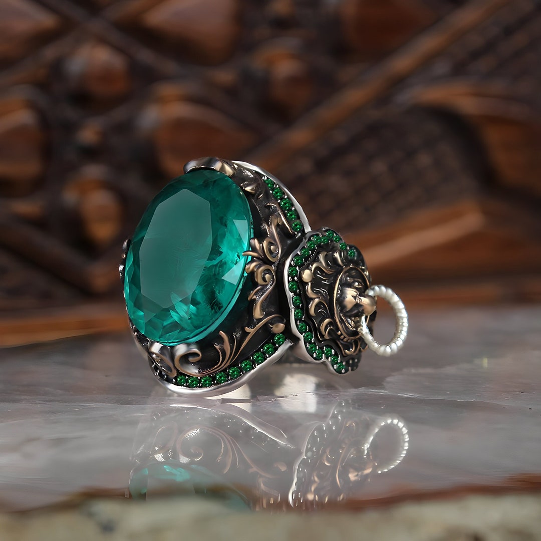 Green Tourmaline Men's Ring 925 Sterling Silver Ring - Etsy