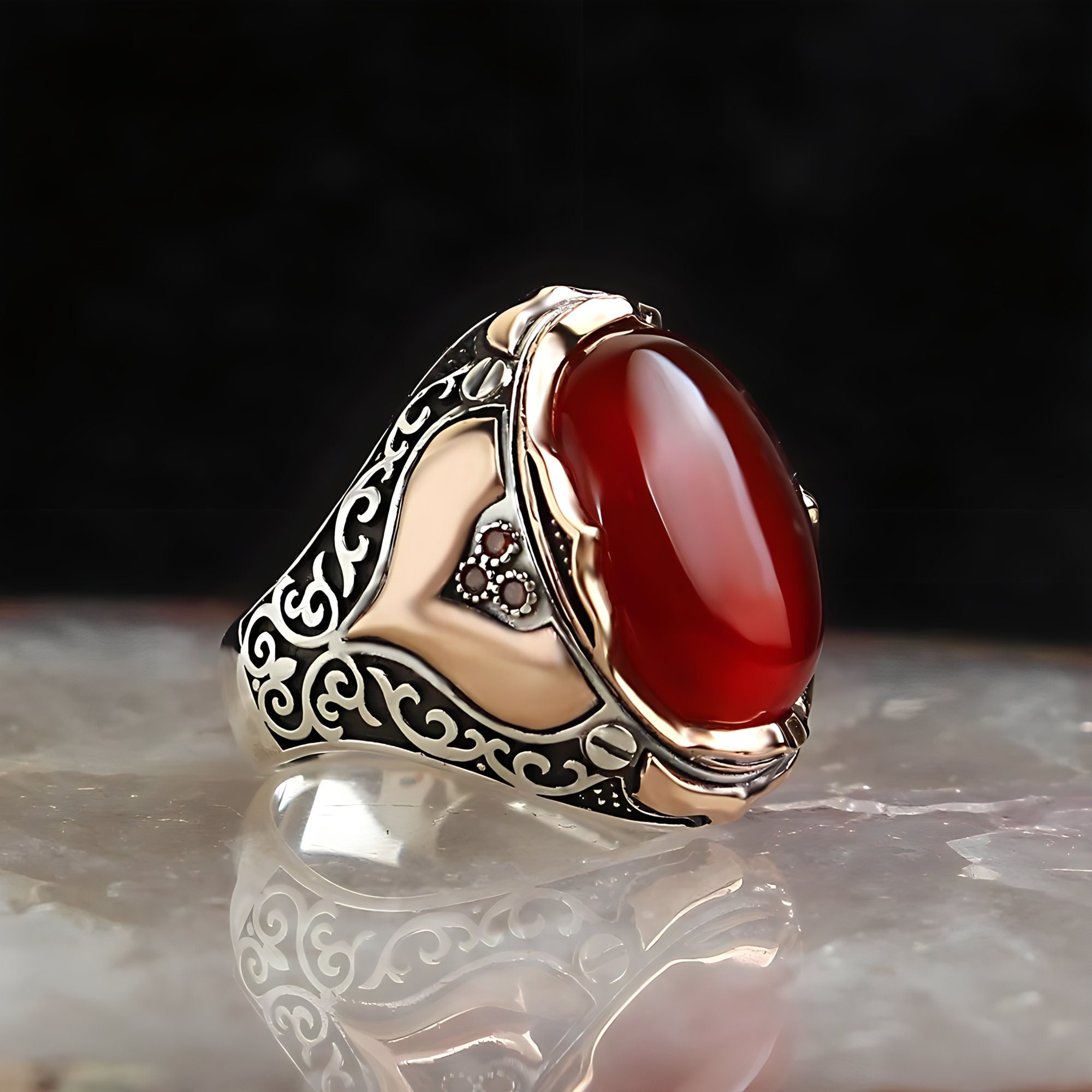 Yemeni Agate Mens Ring Turkish Handmade 925 Silver Red Agate - Etsy